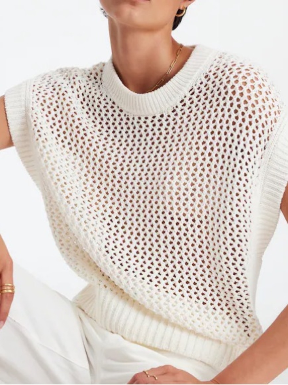 Madewell White Open stitch sweater tee